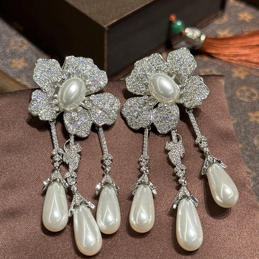 Vintage Flower Bridal Earrings Pearl Zirconia Wedding Earring For Brides Bridesmaids Accessories Women Birthday Gifts Jewelry a