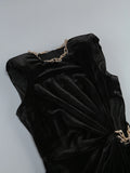 Elegant Diamond Chain High Waist hollow out Velvet Long Dress Women Sleeveless Shoulder Pad Dresses Female Evening Dresses Lady