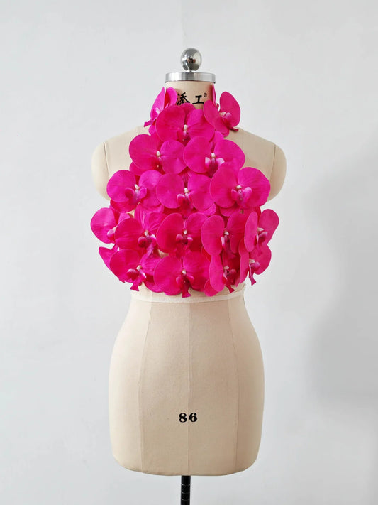 Rosered Women Sexy Florals Backless Bodycon Tops Celebrate Nightclub Party Bar Dancer DJ Performance Costume Fuchsia