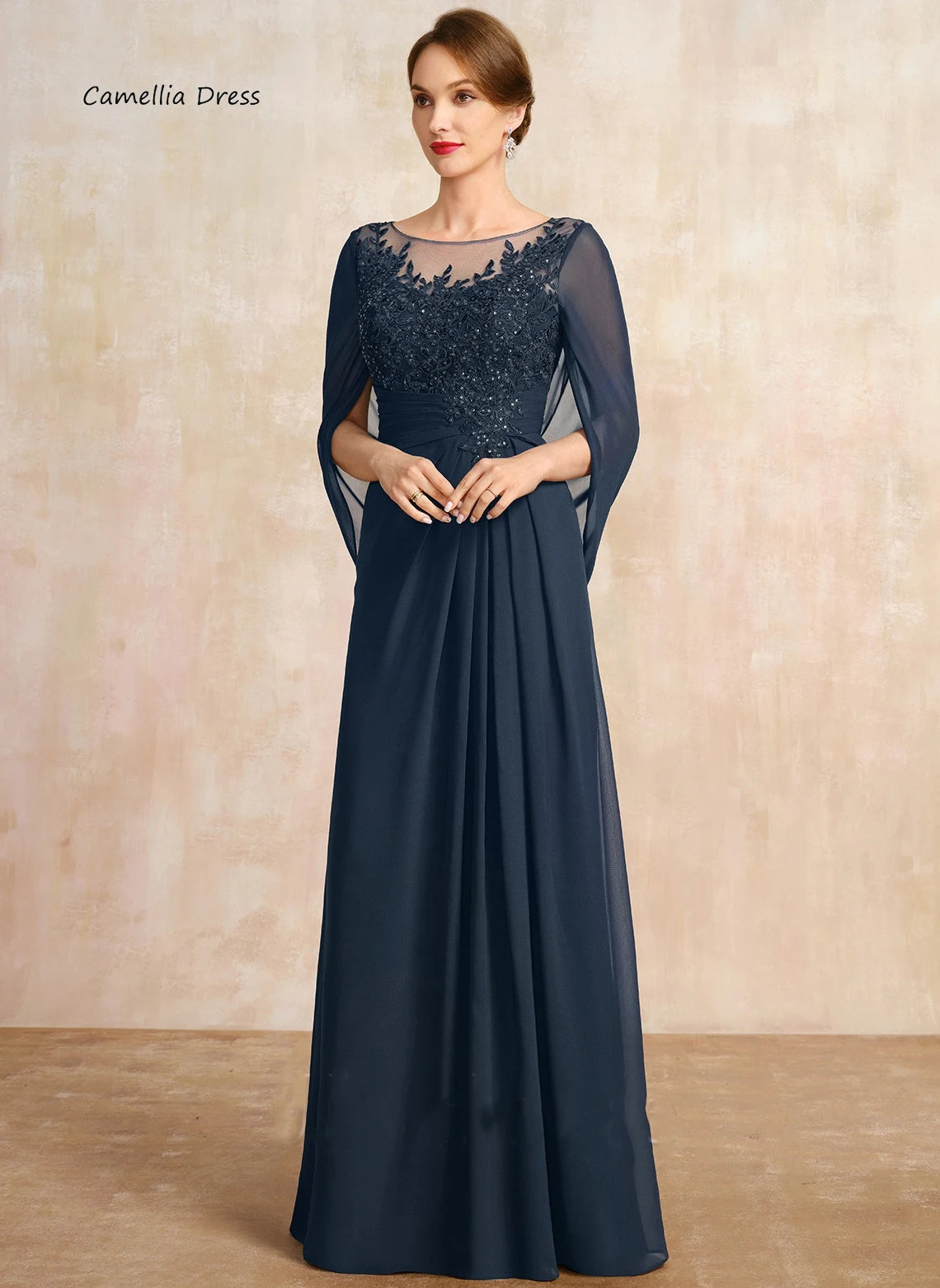 Graceful A-line Mother Dresses For Weddings Scoop Lace Evening Dresses Chiffon Illusion Wedding Party Dress فستان حفلات الزفاف