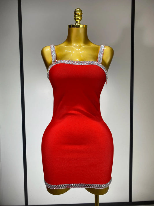 Women Sexy Black Red Sparkly Mini Bodycon Bandage Dress Sleeveless Luxury Diamonds Elegant Evening Club Party Birthday Dress Red