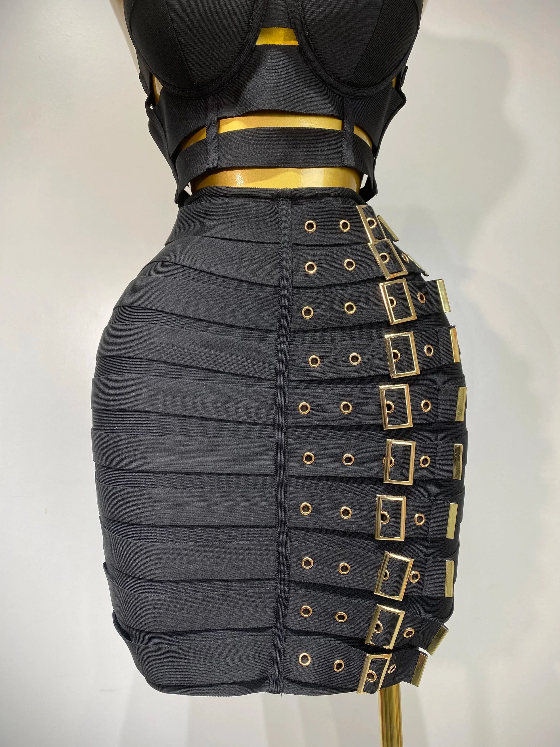 Women Sexy Black Cut Out Bodycon Bandage Skirt Two Piece Set Celebrity High Streeet Evening Birthday Club Party Outfits