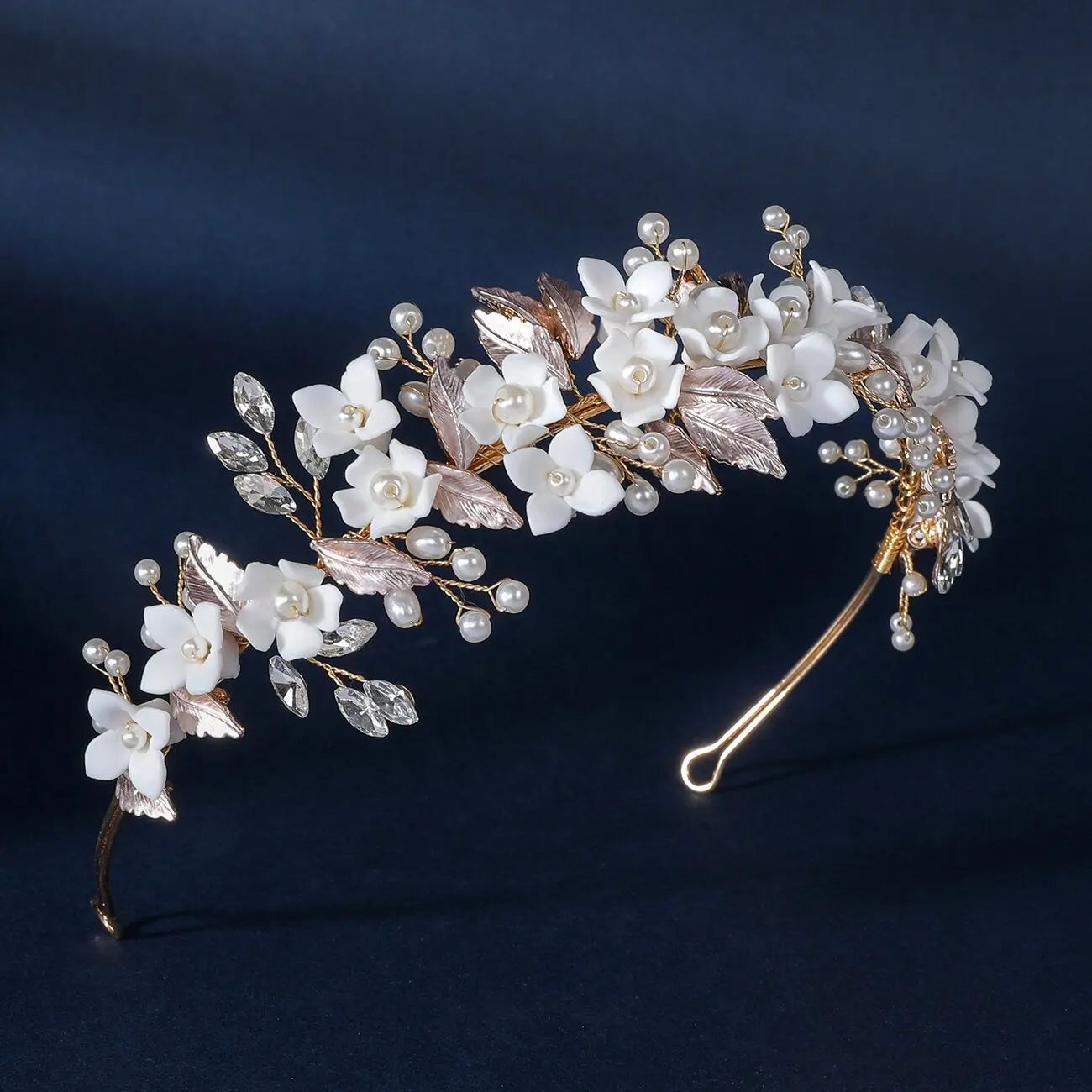 Wedding Hair Accessories Porcelain Flower Headband Hairband For Brides Handmade Gold Color Headpiece Headdress Bridal Jewelry a