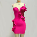Summer Women Sexy Rosered Heart Rhinestones Bodycon Mini Dress Bandage Fashion Celebrate Nightclub Party Birthday Dress