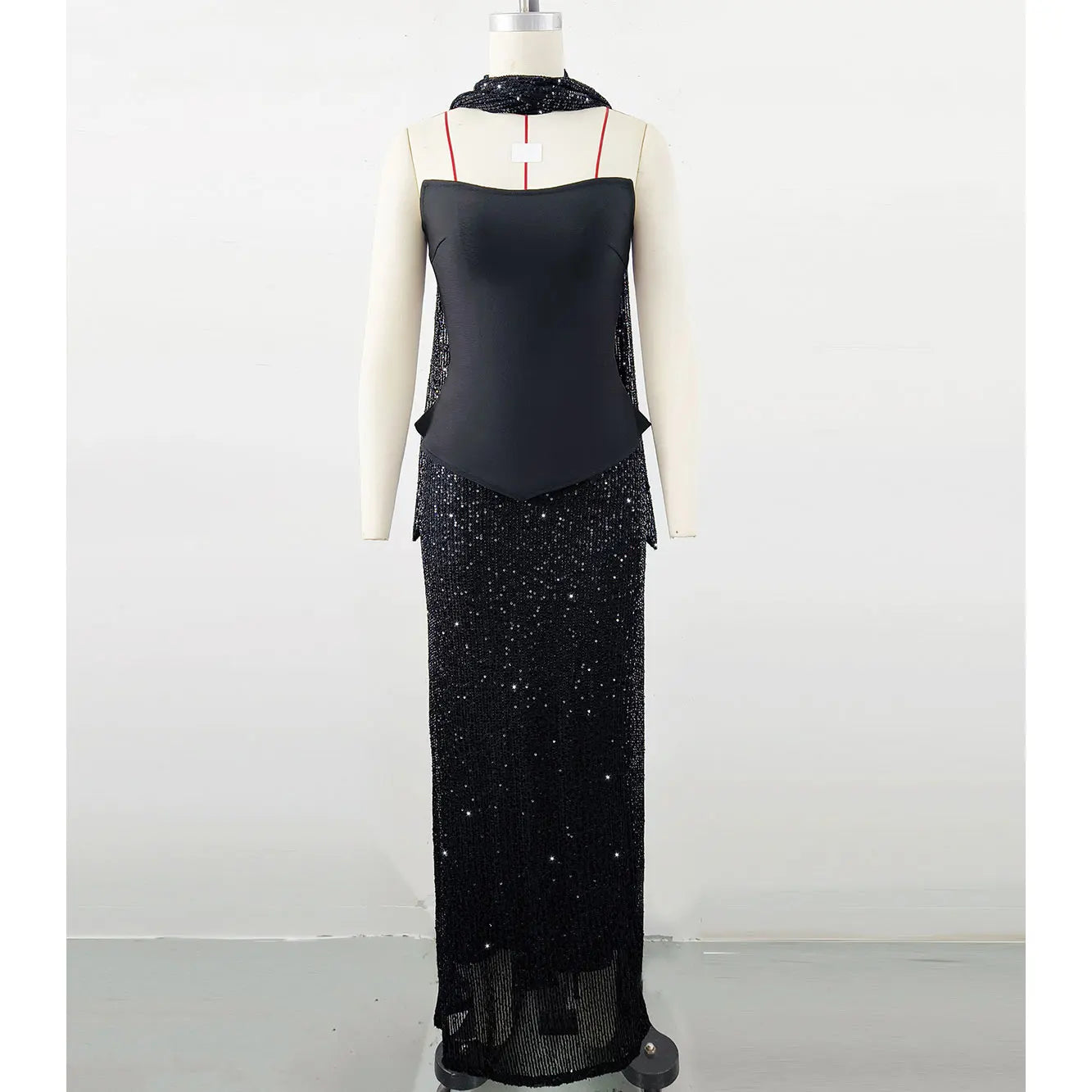 Elegant Women's Light Luxury Dress+Strapless Sleeveless Bodycon Patchwork Long Dress Cocktail Evening Party Vestidos