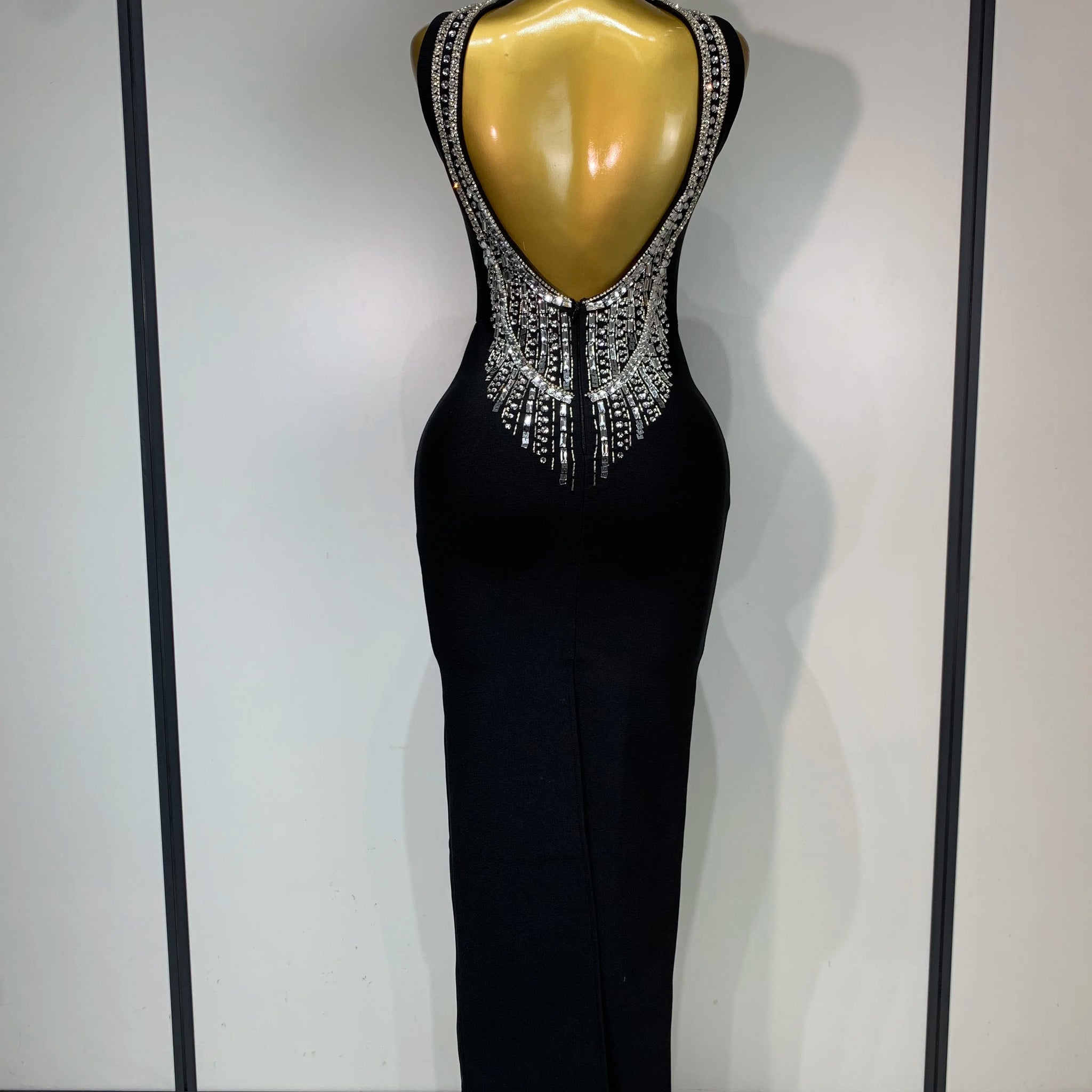 Celebirty Elegant Evening Party Vestido Women's Diamonds Beading Sleeveless Sexy Backless Bandage Dress Wedding Guest Prom Gown