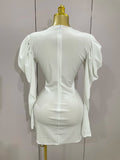 Luxury Sparkly Crystals Sexy Mesh White Velvet Short Dress Women Elegant Evening Prom Birthday Party Dresses Stage Costume