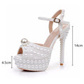 Luxury Full Pearls Beaded Peep toe Women Gladiator Sandals Fashion Summer Platform Wedges 14cm High heels Wedding Party Shoes