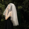 2 Layer Cut Edge Wedding Veil with Metal Comb in White ,Light Ivory