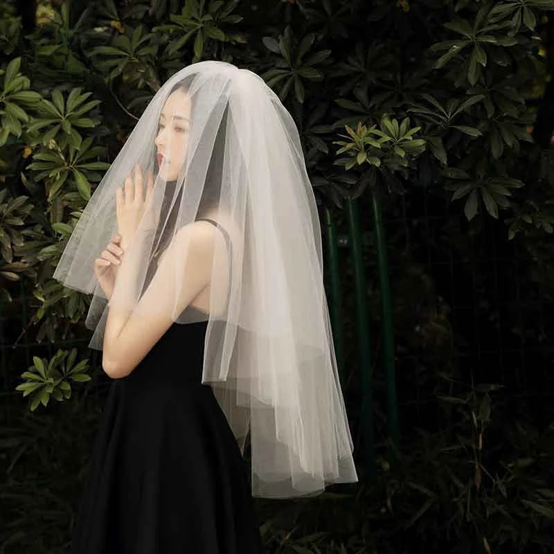 2 Layer Cut Edge Wedding Veil with Metal Comb in White ,Light Ivory