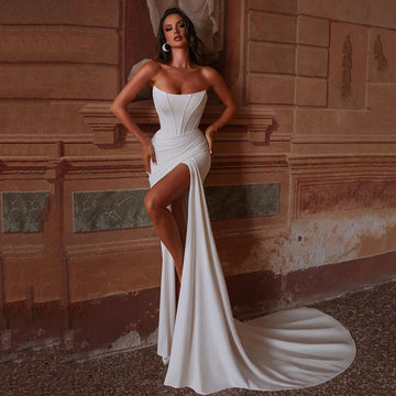 Women Mermaid Wedding Dresses Strapless Side Slit Sleeveless Bridal Dress Formal Wedding Ball Prom Gowns Customized