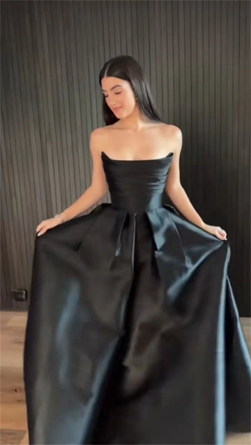 Elegant Strapless Evening Dress Sexy Satin Puffy A-line Prom Dress Sleeveless Party Dress فساتين مناسبة رسمية