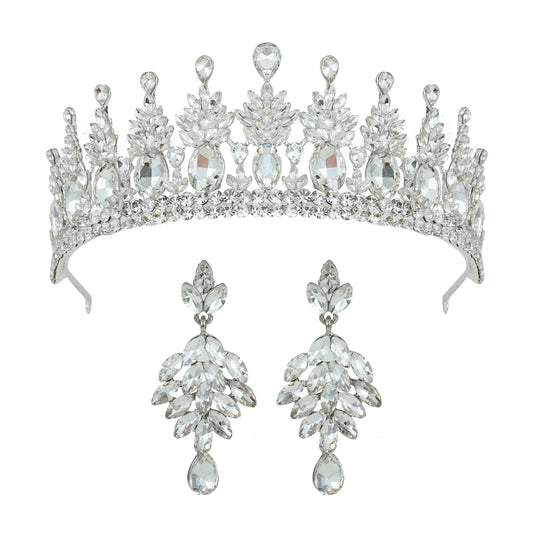 Baroque Crowns For Queen Women Crystal Princess Bridal Tiara Crown Wedding Hair Accessories Pageant Prom Hair Jewelry Headdress Blue Zinc Plated