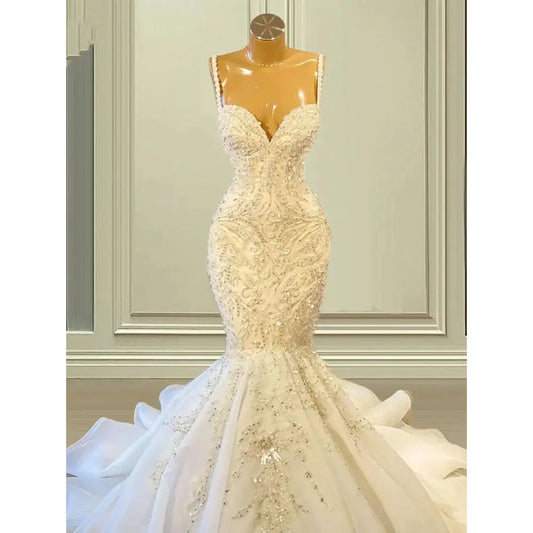 Sweetheart Mermaid Bespoke Wedding Dresses Lace Crystals Beaded Bridal Gowns For Women Backless Sleeveless Vestido De Noiva