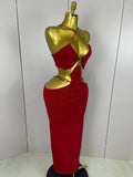 Sexy Halter Hollow Out Sleeveless Black Red Bodycon Long Bandage Dress Women Celebate Elegant Luxury Birthday Club Dress