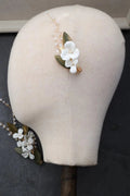 Wedding Accessories Vintage Gold Color Hair Clip Pin Pearl Hairpin For Brides Leaf Porcelain flower Head Piece Bridal Jewelry