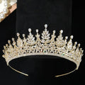 AAA Zircon Tiaras and Crowns CZ Zirconia Diadem Bride Princess Queen Gold Color Headband Wedding Accessories Bridal Hair Jewelry a