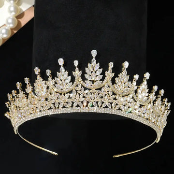 AAA Zircon Tiaras and Crowns CZ Zirconia Diadem Bride Princess Queen Gold Color Headband Wedding Accessories Bridal Hair Jewelry a