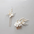 Wedding Accessories Porcelain Flower Head Pieces Opal Hair Comb Pin Clip For Brides Women Gold Color Hairpins Bridal Jewelry c
