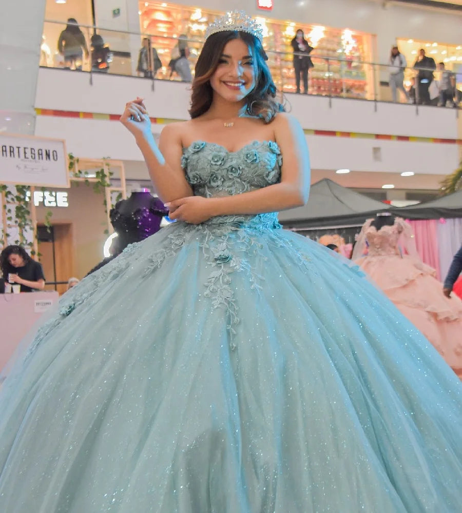 Elegant Fuchsia Quinceanera Dresses With 3D Florals 2025 Sweetheart Ball Gown Tulle Beaded Vestidos De 15 Años Xv Customized green