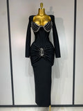Women Sexy Luxury Sparkly Diamond Bandage Long Sleeve Bodycon Dress Celebrity Elegant Evening Club Pary Birthday Dresses black