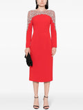 Luxury Black Red Color Women Long Sleeve Beading Handmake Slim Mid-calf Dress Elegant Evening Party Cocktail Outfit Vestido Red