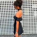Black Color Women Sexy Off the Shoulder Big Florals Bodycon Mini Bandage Dress Fashion Celebrate Nightclub Party Outfit Vestido
