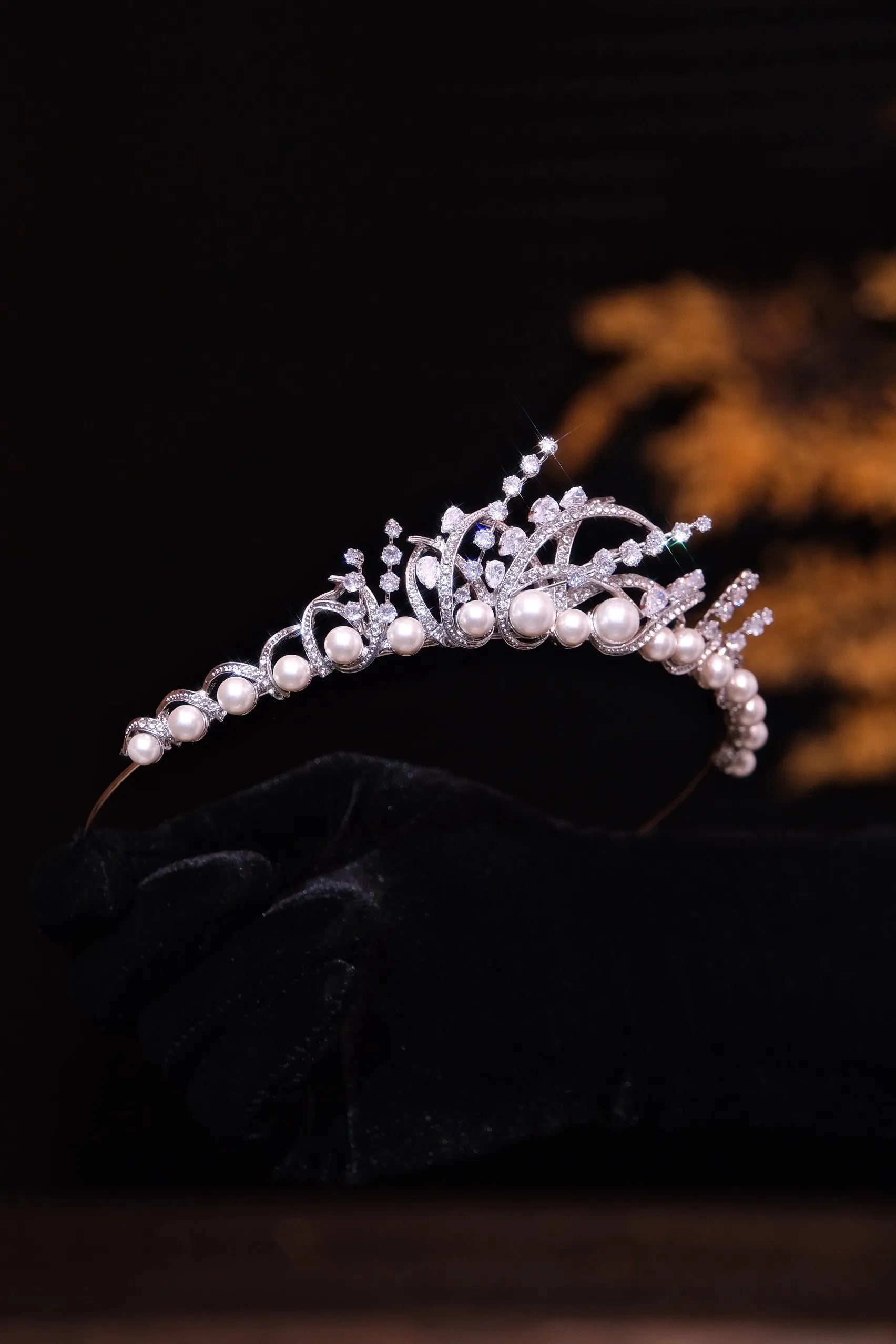 Rhinestones Zircon Tiaras and Crowns Pearl Zirconia Headband For Brides Women Diadem Bridal Jewelry Wedding Hair Accessories