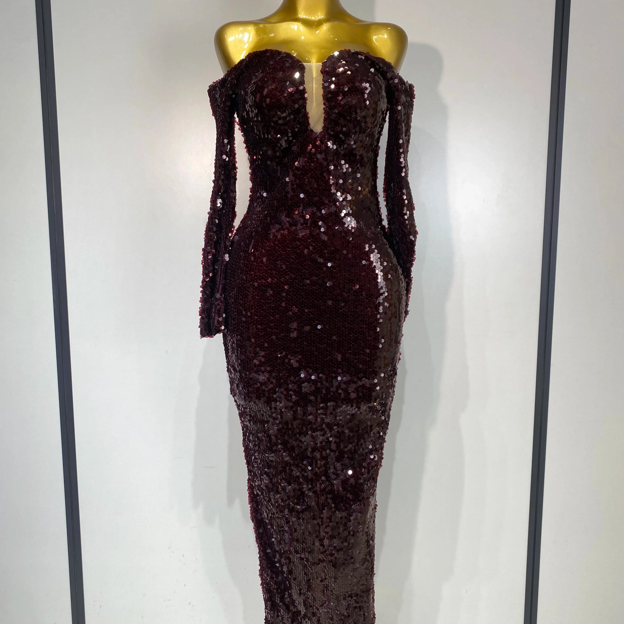 Women Luxury Sequin Celebrity Sexy Off Shoulder Long Bodycon Dress Elegant Evening Club Party Fashion Birthday Dresses burgundy