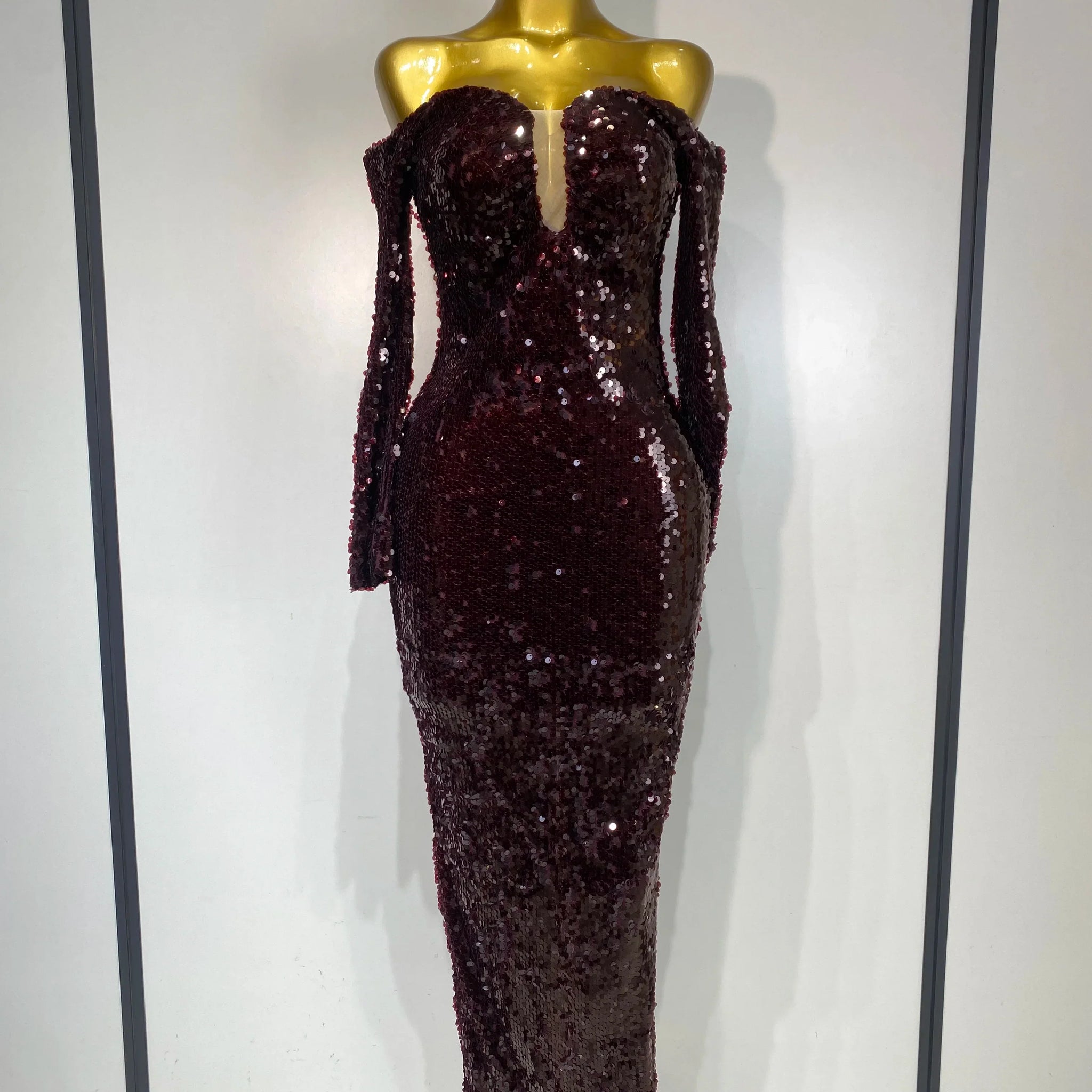 Women Luxury Sequin Celebrity Sexy Off Shoulder Long Bodycon Dress Elegant Evening Club Party Fashion Birthday Dresses burgundy