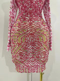 Sexy Sparkly Rhinestones Mesh Mini Dress With GlovesWomen Evening Birthday Party Celebrate Costume Dancer Stage Wear