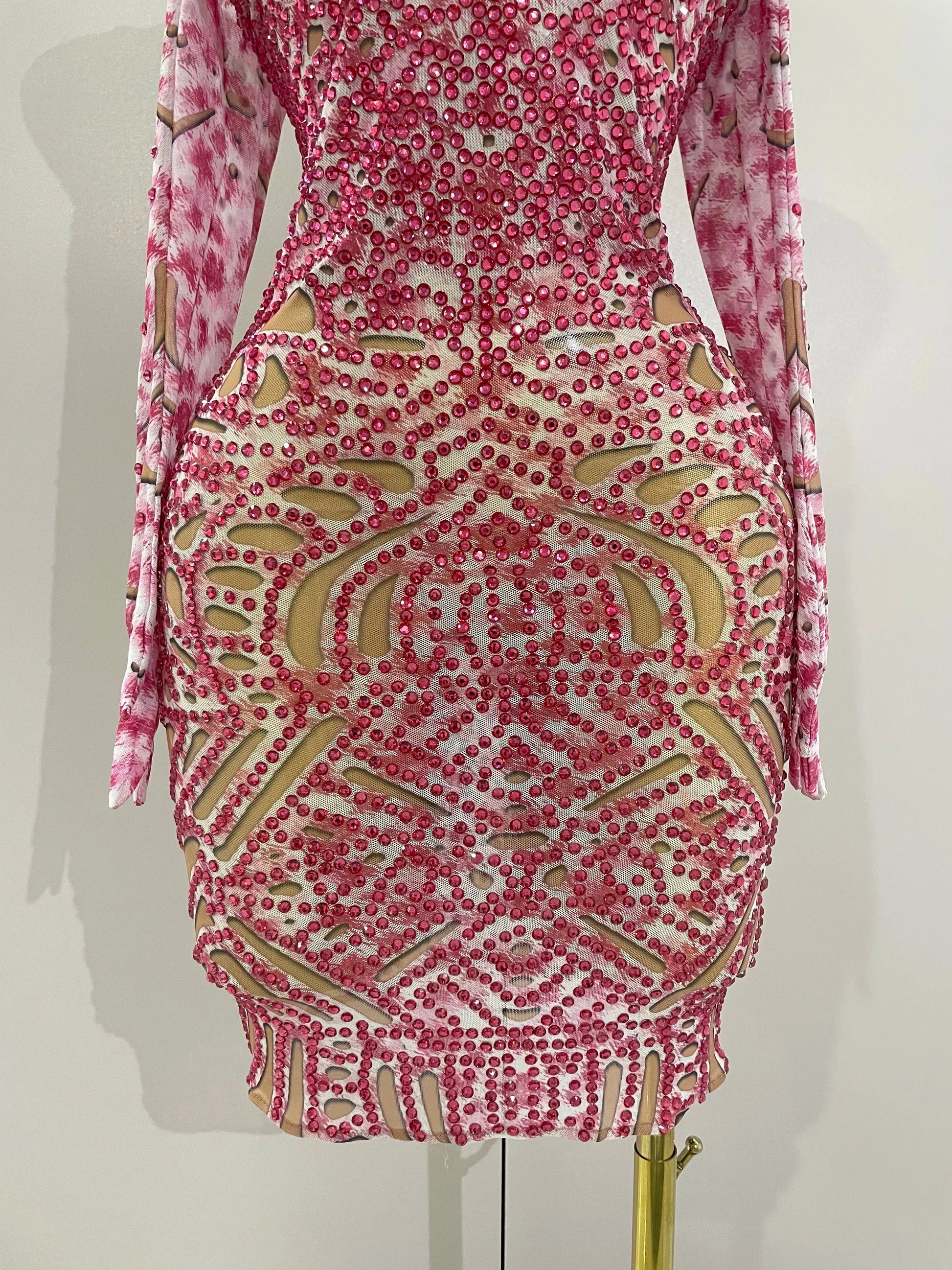 Sexy Sparkly Rhinestones Mesh Mini Dress With GlovesWomen Evening Birthday Party Celebrate Costume Dancer Stage Wear