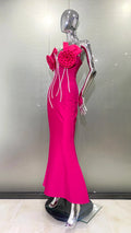Rosered Color Women Sexy Florals Off the Shoulder Bodycon Bandage Long Dress Celebrate Evening Party Birthday Dress Outfit