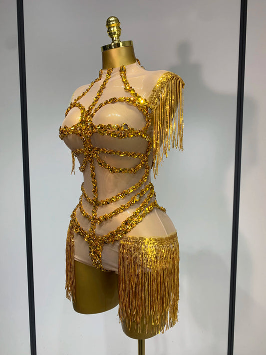 High Quality Luxury Rhinestone Sexy Mesh See Through Bodysuit Women Celebrate Birthday Party Club Singer Dancer Stage Outfit