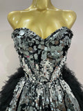 Sparkly Black Sequins Two Pieces Set Women Party Evening Prom Celebrate Birthday Dress Nightclub Photo Shoot Stage Costume