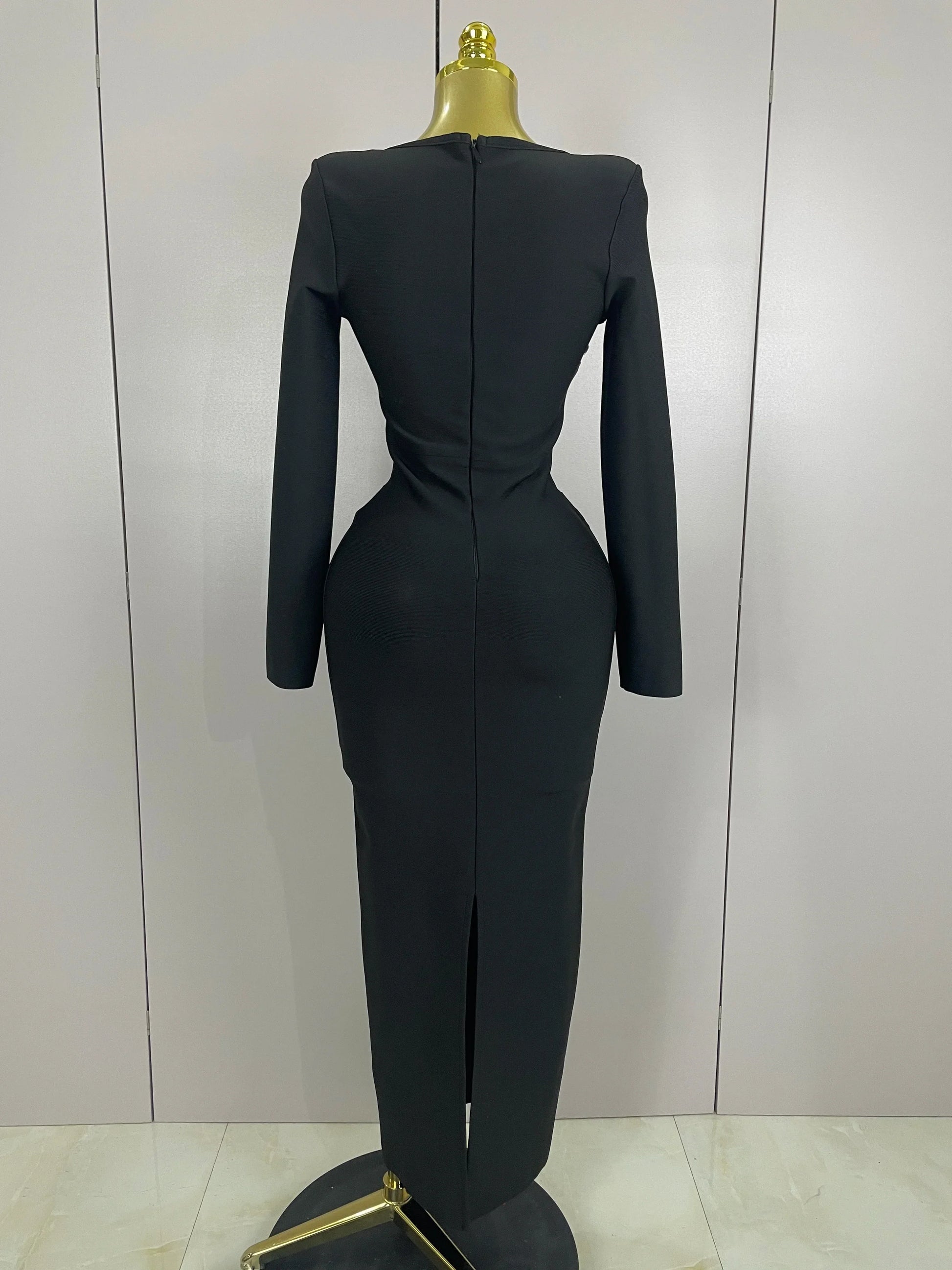 Sexy Luxury Sparkly Beading Bandage Long Sleeve Bodycon Dress Women Celebrity Party Elegant Evening Club Pary Dresses