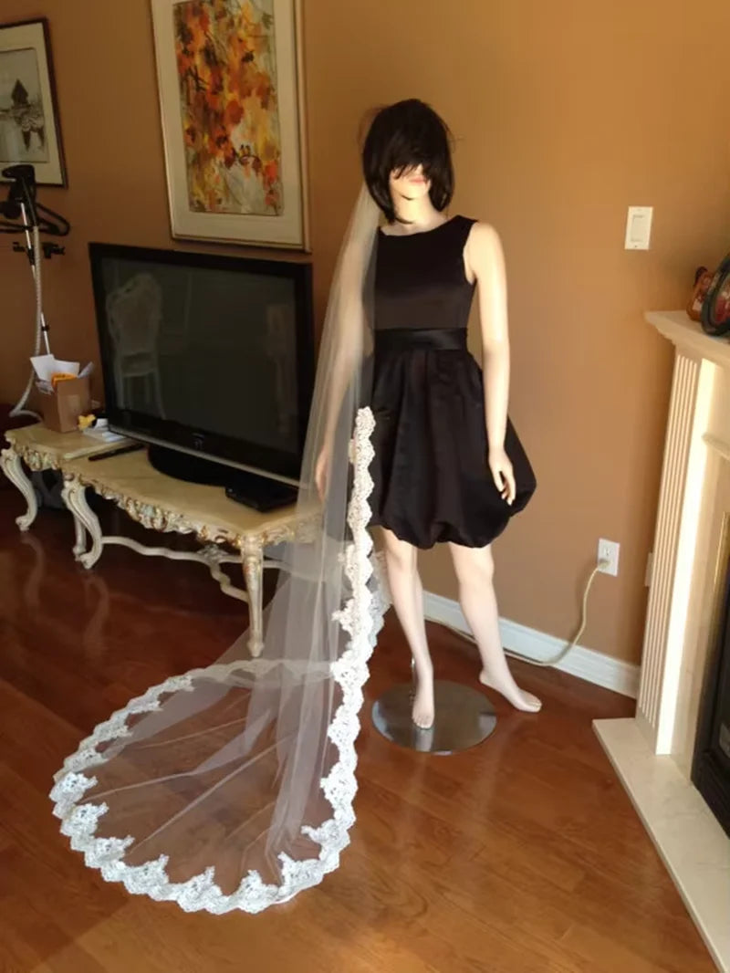 250cm lace wedding veil 1 layer bridal veil with metal comb in white , off white , ivory