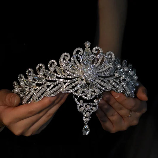 Wedding Hair Accessories Princess Queen Tiaras and Crowns Pearl Rhinestones Headpiece For Brides Women Headbands Bridal Jewelry a