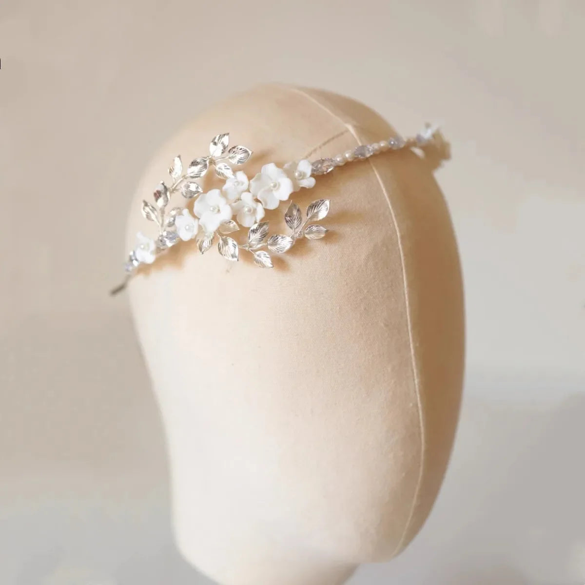 Wedding Hair Accessories Porcelain Flower Headband Tiara Crystal Pearl Headwear For Brides Women Headpieces Crown Bridal Jewelry