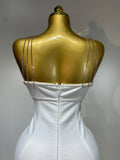 Sexy Sling Backless Crystal Diamonds Chain Bodycon Bandage Dress White Elegant Evening Club Luxury Birthday Party Dresses