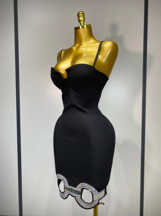 Women Fashion Sexy Backless Halter Black Midi Bodycon Bandage Dress Elegant Evening Club Luxury Birthday Party Dresses