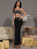 Sexy Women's Nail Bead Design Bandage Dress Strapless Sleeveless Bodycon Backless Long Dress Cocktail Dinner Dress Vestitos black