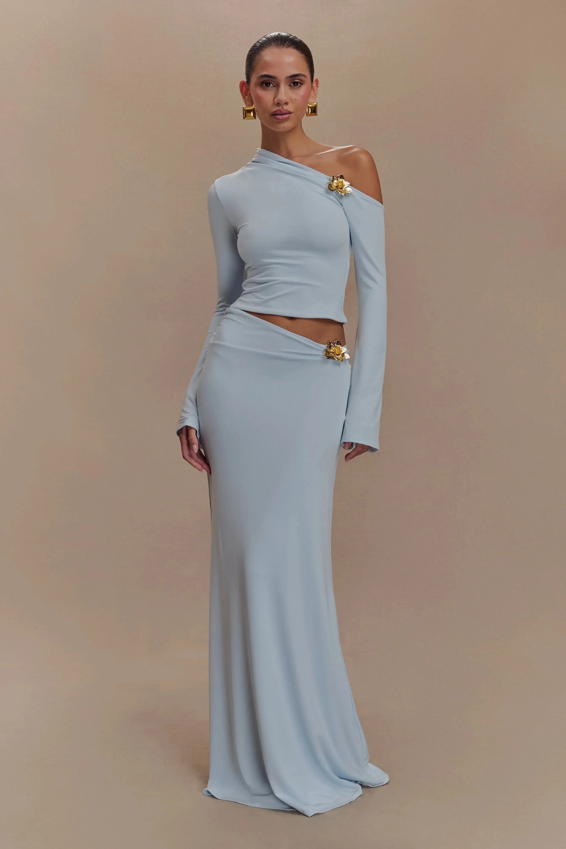 Red Skyblue Women Long Sleeve Sexy 2 Pieces Thin Bodycon Long Dress Celebrate Nightclub Party Fashion Birthday Outfit SKY BLUE