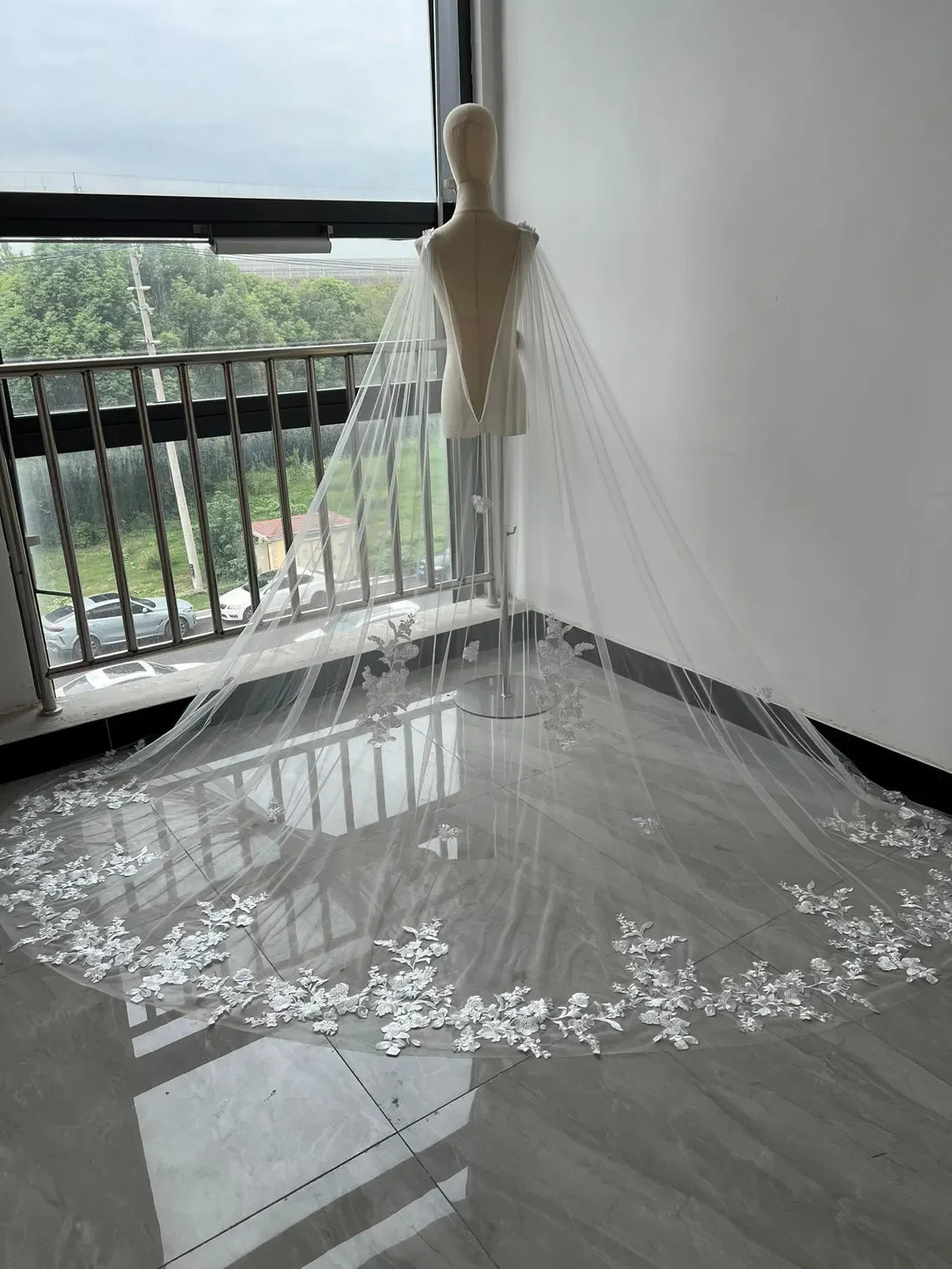 Lace Bridal Cape Veil in White Off-white Ivory Cathedral Wedding Veil White