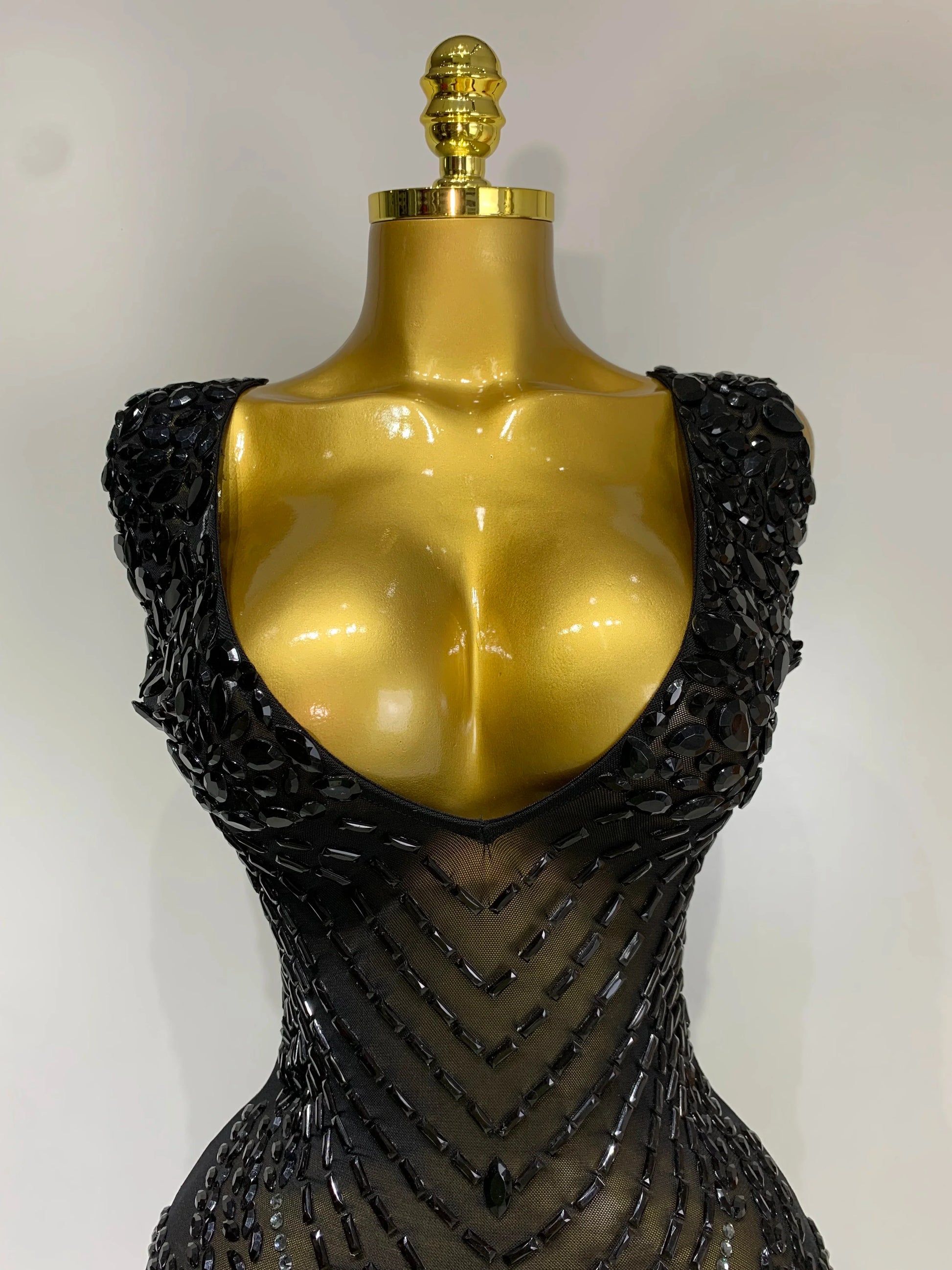 Women Sexy Stage Performance Outfit Sparkly Rhinestones Bodycon Dress Birthday Celebrate Evening Party Nightclub Mesh Dress