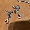 Vintage AAA Zircon Bridal Earrings Red CZ Zirconia Wedding Earring For Brides Women Accessories Dinner Party Dress Jewelry a