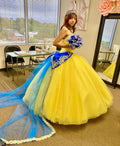 Cinderalle Yellow Vestidos De 15 Quinceañera Dress 2025 Contrast Blue Train Vestido Xv Años Luxury Bead Lace Birthday Customized Yellow