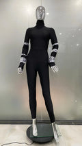 Arrival Shining Diamonds Sleeve Black Bodycom Bandage Jumpsuit Fashion Woman Party Outfit Nightclub Performance Costume black