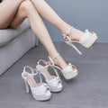 Luxury Full Pearls Beaded Peep toe Women Gladiator Sandals Fashion Summer Platform Wedges 14cm High heels Wedding Party Shoes