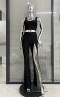 2023 Summer Women Sexy Tops Pants Set Bandage Fashion Shining Diamond Celebrate Nightclub Party Women's Set Wholesale black